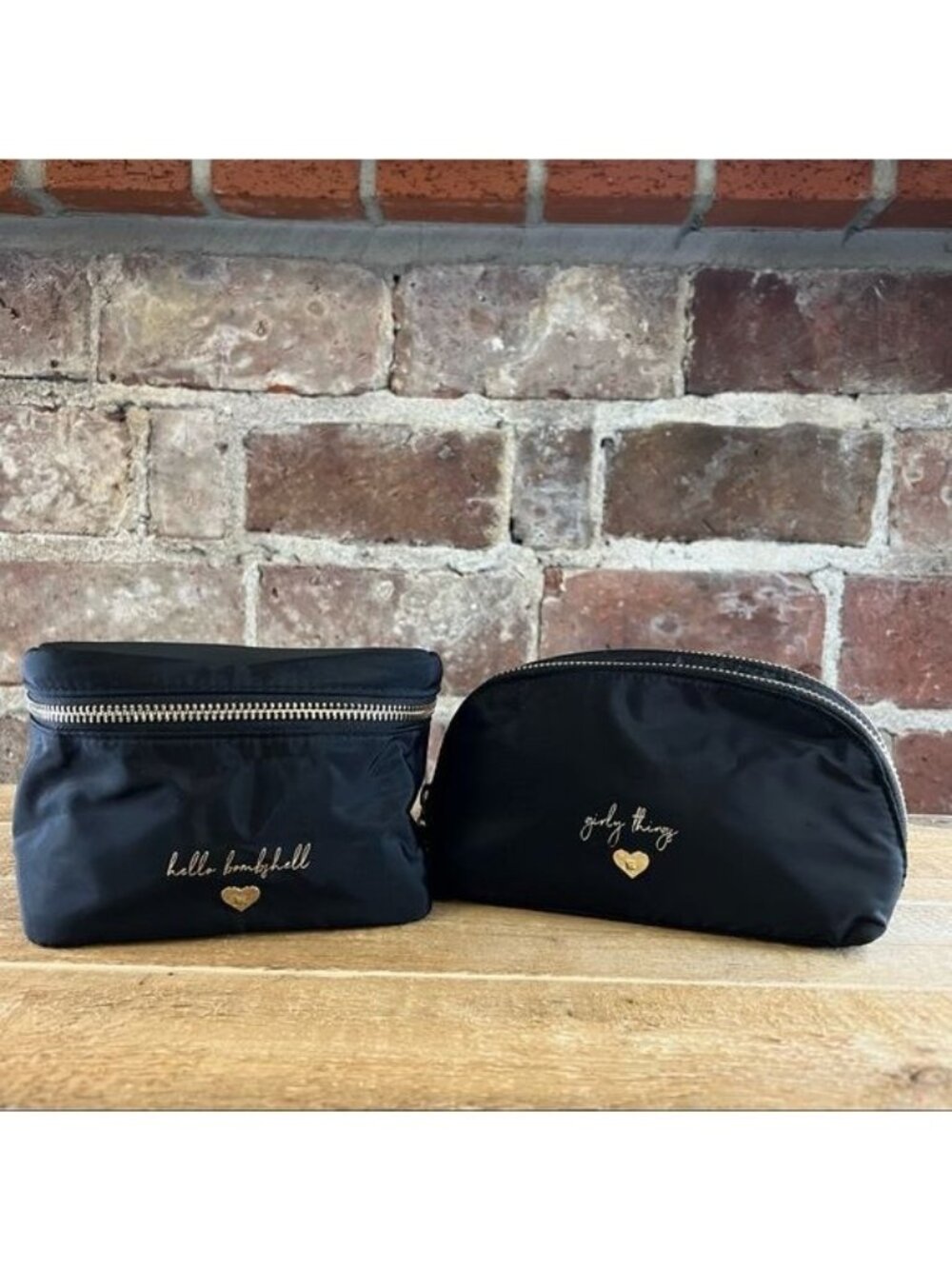 Victoria’s Secret Black Nylon with Gold Hardware Makeup Bags Set of 2